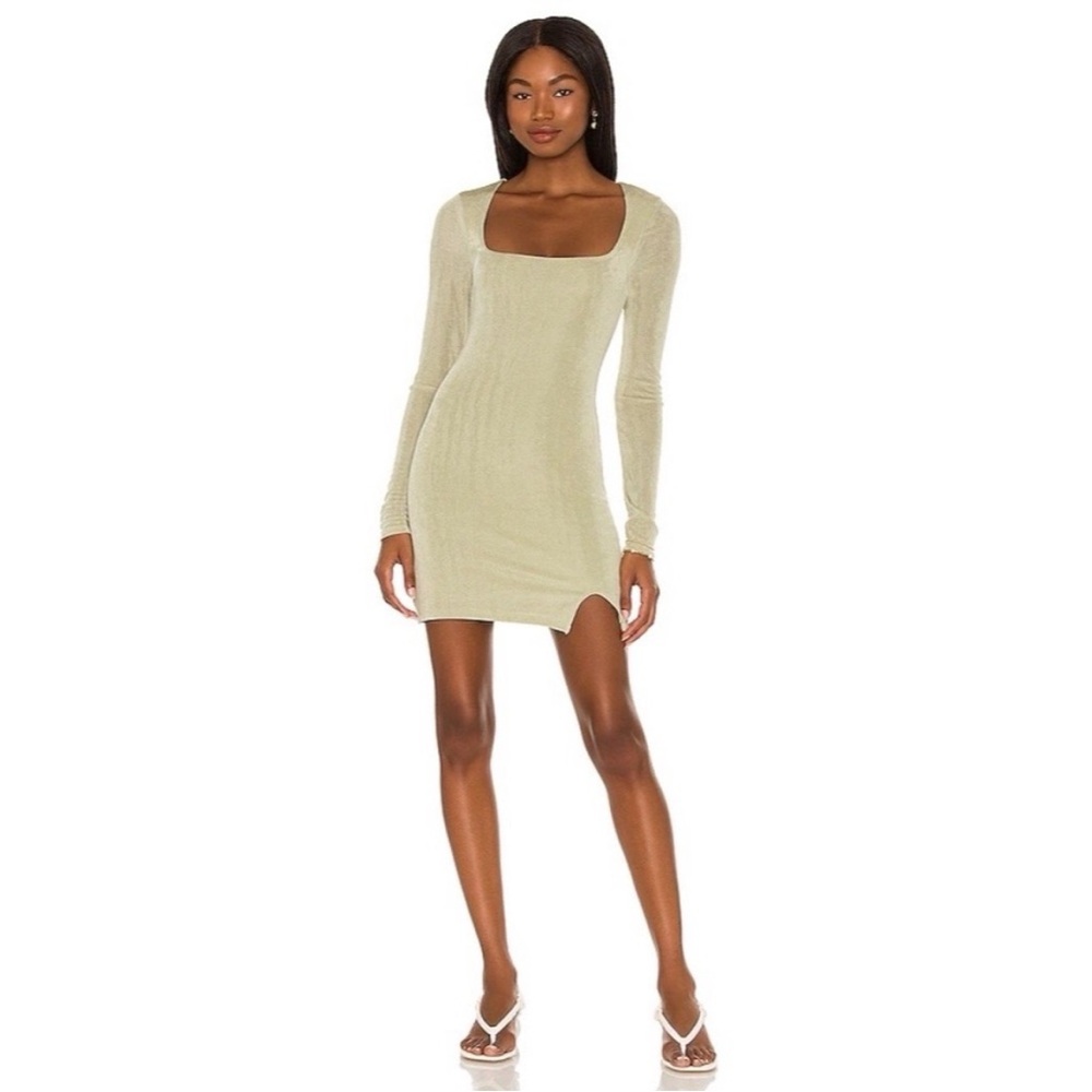 House of Harlow 1960 Light Olive Square Neck Mini Dress
